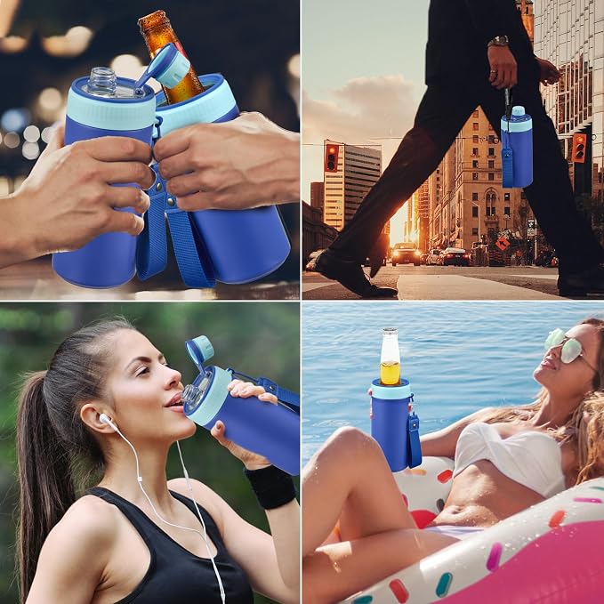 MAISON HUIS 4 In 1 Beer Can Cooler Bottle Holder with Drinking Spout Lid for 12oz Regular, Slim Skinny Cans Bottles,Sealed Insulated Double Wall Vacuum Stainless Steel Can Keeps Your Drinks Cold