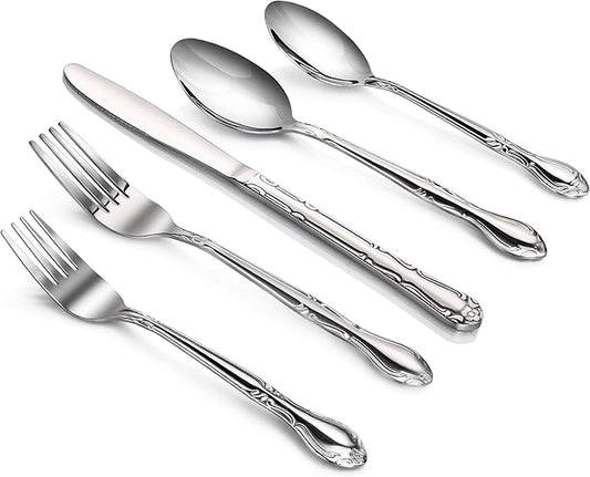New Star Foodservice 58857 Rose Pattern, 18/0 Stainless Steel, (60 Piece Flatware Set)