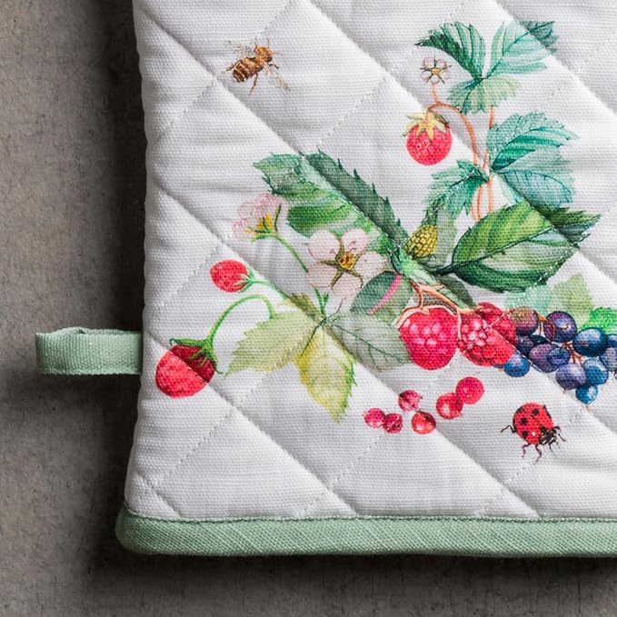 Maison d' Hermine 100% Cotton Oven Mitt & Pot Holder Set (7.5"x13" & 8"x8") | Heat Resistant BBQ Cooking Gloves with Loop Baking Grilling Kitchen Hotel Home Farmhouse Spring Summer - Printemps