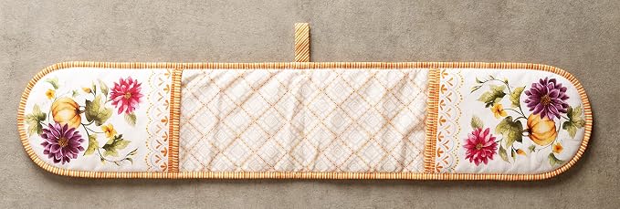 Maison d' Hermine Double Oven Mitts 100% Cotton Double Oven Glove (7"x35") | Heat Resistant Cooking Gloves with Loop Baking Kitchen Home Farmhouse Thanksgiving Christmas - Pumpkin Garden - Cloudy Cream