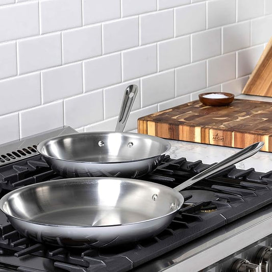 All-Clad D3 3-Ply Stainless Steel Fry Pan Set 2 Piece, 10, 12 Inch, Induction Oven Broiler Safe 600F, Kitchen Cooking Set, Skillets, Durable Frying Pans, Professional Pots and Pans Set Cookware Silver