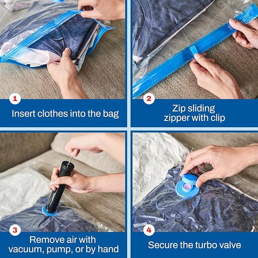 5 Pack Medium Vacuum Storage Bags for Comforters, Blankets & Clothes – Vacuum Sealed Compression Bags with Hand Pump – Space Saver Storage Bags for Bedding, Moving, Travel & Organization