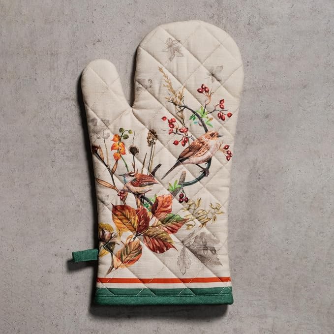 Maison d'Hermine Oven Gloves 100% Cotton Oven Mitt (7" x 13", Pack of 1) | With Loop Heat Resistant BBQ Cooking Gloves Baking Kitchen Handling Hot Pans Thanksgiving Christmas - Recolte
