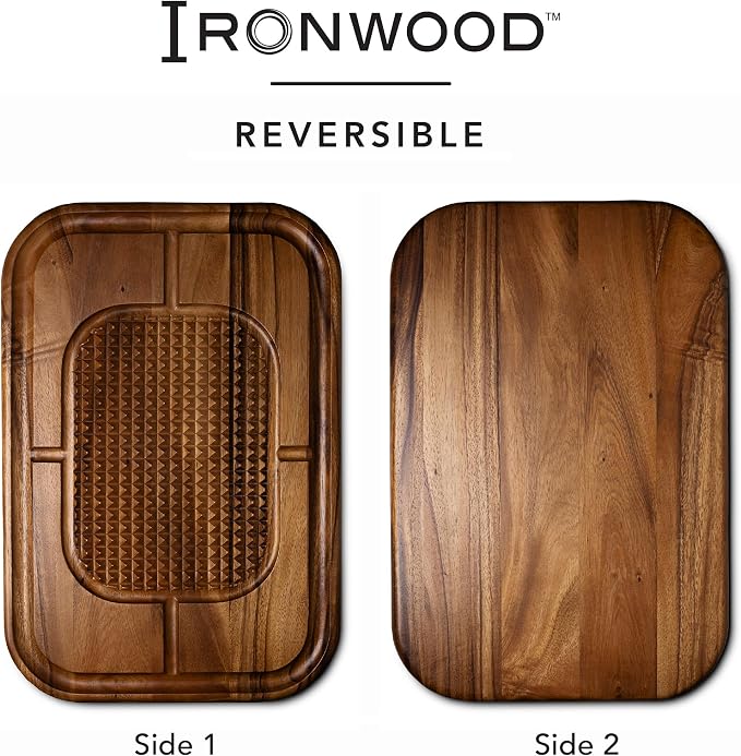 Ironwood Gansevoort Large Carving Board 16" x 24" Acacia Wood Cutting Board | XL Meat Carving Board With Grip Pad & Juice Channel | Reversible Cutting Board For Meal Prep | Easy Carving & Minimize Mess