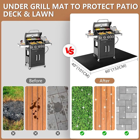 60x40 inch Large Under Grill Mats for Outdoor Grill, Double-Thickened Fireproof Patio Deck Protector Mat, Oil-Proof Waterproof BBQ Mat for Under Grill, Grill Floor Pads Fireplace/Fire Pit Mat
