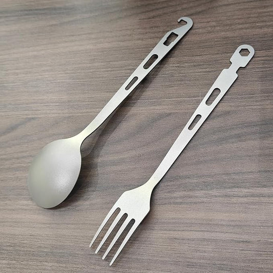 4Pcs- Titanium Fork Spoon Knife Chopsticks Set - Camping Tongs | Ultralight Backpacking Utensils, Travel Cutlery Set, Heat-Resistant & Rustproof, Hiking Survival Gear
