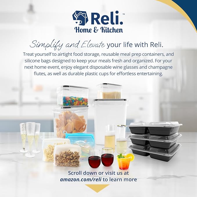Reli. Pantry Organizers and Storage | Food Containers with Lids (26 Sets) | Airtight Plastic Storage Containers, Kitchen Organizers, Clear Food Storage Canister Sets with Lids, BPA free, Multi-Size
