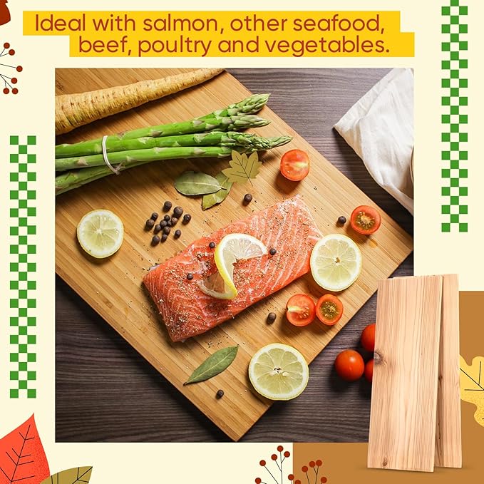 Landical 3/6/10/13/20 Pcs XL XXL Large Cedar Plank for Grilling Salmon Thicker Design Full Filet of Meat Fish Veggies Adding Extra Smoke and Flavor Soaking Fast Easy to Use(3 Pcs,15 x 5.5 Inches)