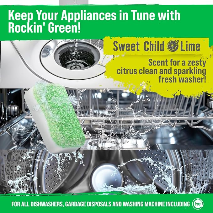 Rockin' Green Deep Cleaning and Deodorizing Tablets for Dishwashers, Washing Machines, and Garbage Disposals, Removes Odor and Residue (Multi-purpose Cleaning Tablets, 24 Pack)