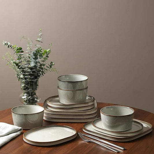 Stone Lain Cairo 24-Piece Dinnerware Set Stoneware, Plates and Bowls Set, Microwave and Dishwasher Safe, Includes Dinner and Salad Plates, Cereal Bowls, Dishes for 8, Grey