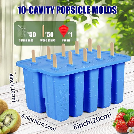 Silicone Popsicles Molds, Food Grade Popsicle Molds for Kids, Homemade Popsicle Mold, BPA Free Ice Cream Mold, lce Pop Molds Maker-with Popsicle Sticks, Popsicle Bags, Funnel (Blue)