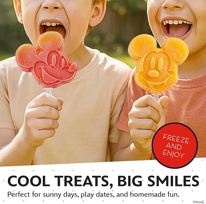 Disney Silicone Popsicle Molds with Lid – Compact BPA-Free Popsicle Maker Featuring Mickey, Flexible Ice Pop & Ice Cream Molds with Sticks, Dishwasher Safe, 2 Mold Set for Homemade Frozen Treats
