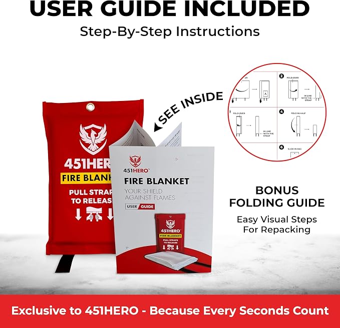 Emergency Fire Blanket – 1 Pack, Triple Certified, Comfort Weave Skin-Safe Fiberglass, Fire Blanket for Kitchen, Home & Camping | Fast Deployment, Mess-Free, Trusted Protection