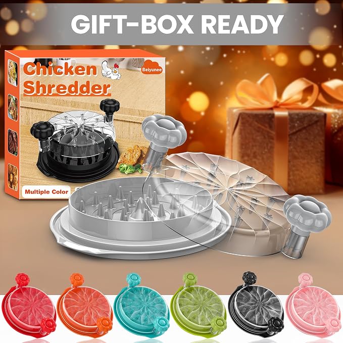 Chicken Shredder Tool Twist Large - Meat Shredders for Chicken Breast | 10'' Pro Visible Kitchen Gadgets Grinder Machine with Brush,Strong Anti-Slip Strip,Ergonomic Handle,BPA Free (Grey)