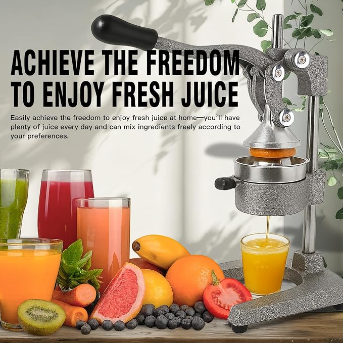 Cast Iron Juicer Hand Press – Heavy Duty Manual Citrus Juicer, Professional Orange Press, Stainless Steel Lemon Squeezer & Lime Juice Extractor (gray)