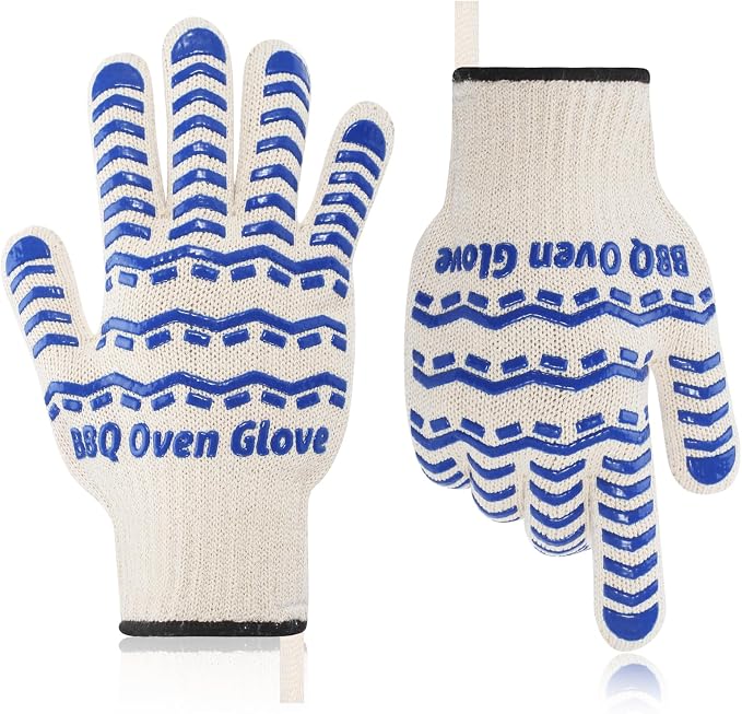 BBQ Gloves 932℉ Heat Resistant Oven Gloves, Cooking Gloves for BBQ, Grilling, Baking,Cutting, Smoker Fireplace-1 Pair(Blue)