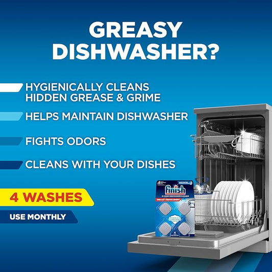 Finish Dishwasher Cleaner Tablets, Deep Cleans Hidden Grease & Grime, Fights Odors, No Extra Wash Cycle, Helps Maintain Dishwasher, 4 Month Supply, 4 Count (Pack of 8)