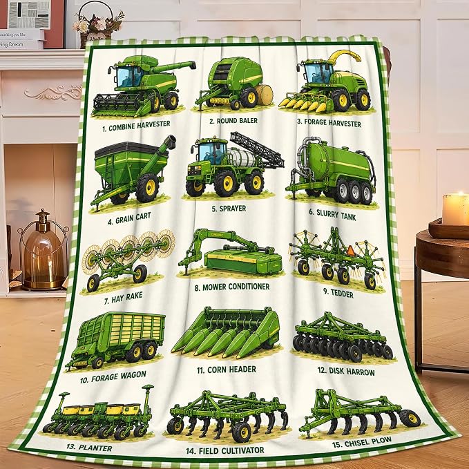 Yibuda Farm Equipment Throw Blanket Gift for Girl 80"X60" | Soft flannel throw blanket for couch, bed & travel, ideal for adults, kids & pet lovers, perfect cozy home decor gift.