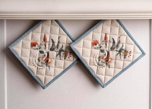 Maison d' Hermine Pot Holders 100% Cotton Potholders (8" x 8", Pack of 2) | Heat Resistant Hot Pads with Loop BBQ Cooking Baking Hotel Kitchen Handling Hot Pans Thanksgiving Christmas - Dalida