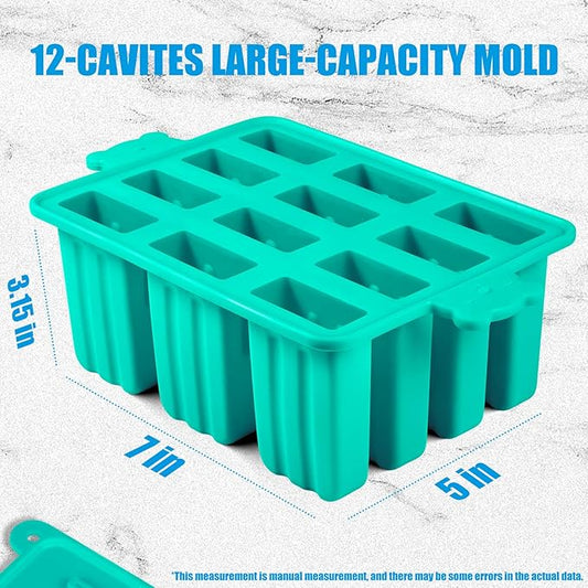 Popsicles Molds Silicone, Bpa-free ice Pop Mold Food Grade Popsicle Maker With 50 Popsicle Sticks 50 Popsicle Bag For Kids Easy Cleanup (Blue, 12 Cavities)