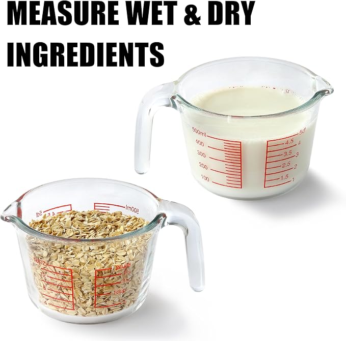 VRUIFA Glass Measuring Cup For Baking and Cooking, Dishwasher, Freezer, Microwave and Oven Safe, Apartment Kitchen Essentials Tools (16 oz)