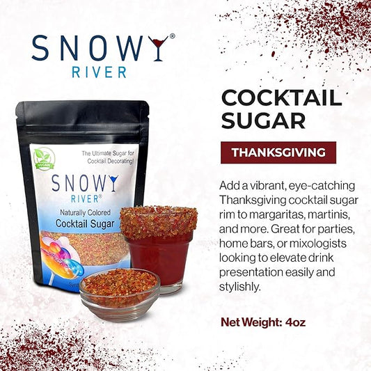 Snowy River Thanksgiving, Cocktail & Margarita Sugar Rimmer - Vibrant Naturally Colored Sugar for Cocktail Rimming, Baking & Decorating, Medium Crystal - 4oz