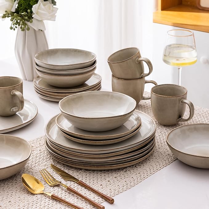 AmorArc Ceramic Dinnerware Sets,Handmade Reactive Glaze Stonewre Plates and Bowls Sets,Highly Chip and Crack Resistant | Dishwasher & Microwave Safe Dishes Set,Service for 4 (12pc)