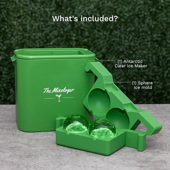 The Mixologer Antarctic Clear Ice Maker Sphere & Cube – Clear Ice Balls for Whiskey & Cocktails – Cocktail Sphere Ice Molds – No Distilled Water Needed – 2 Mold Set with Lid