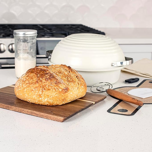 Nordic Ware Simply Sourdough™ Complete Bread Baking Kit BAKING PAN INCLUDED, Dual use Banneton lid, 22pg Guide book w/Recipes, Danish Whisk, Starter Jar, Cutter, Lifting Mat, Scraper, Cotton Liner
