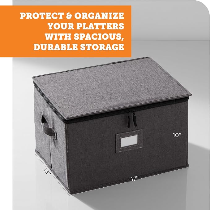 storageLAB Wine Glass Storage Case | Hard Shell Felt Dividers | Gray | Hard shell case holds 12 wine glasses in 4x4 felt compartments. Stackable, top-load, label tag. Keeps stemware chip-free.