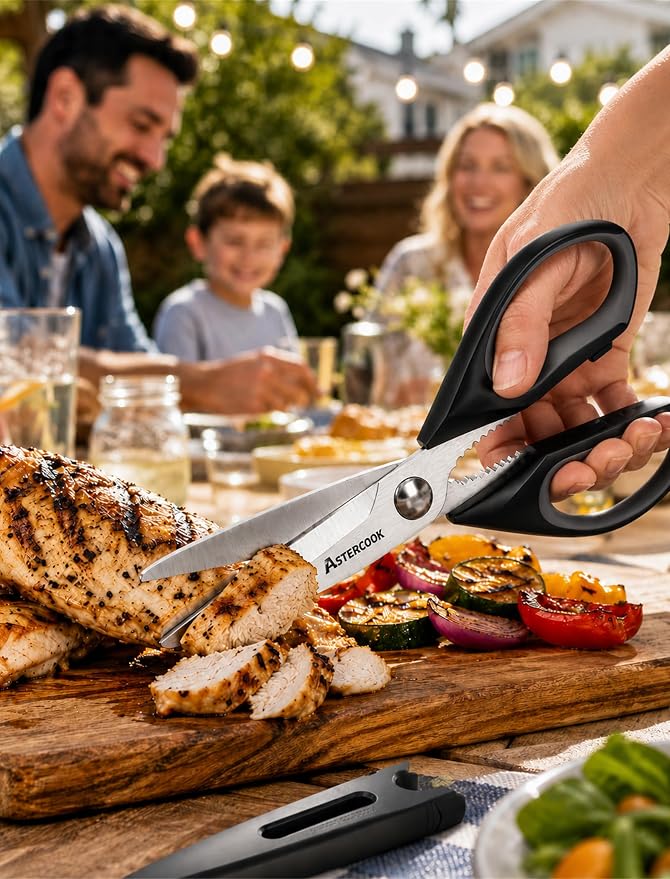 Astercook Kitchen Scissors 3 Pack, Heavy Duty All Purpose Kitchen Shears for Food and Packaging, Stainless Steel Food Scissors for Meat, Poultry, Herbs and Vegetables, Dishwasher Safe