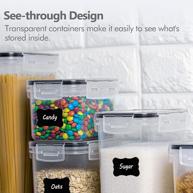 Airtight Food Storage Containers Set, 14 PCS Kitchen Storage Containers with Lids for Flour, Sugar and Cereal, Plastic Dry Food Canisters for Pantry Organization and Storage | BPA-Free Kitchen Organizers with Lids, For Flour, Sugar & Cereal, Plastic Dr...