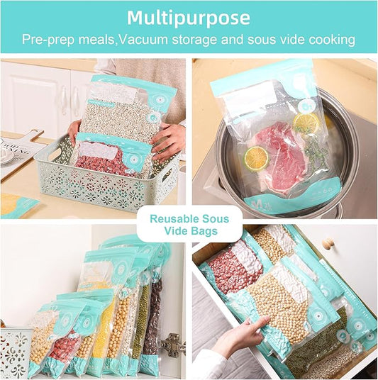 24pc BPA Free Vacuum Sealer Bags, Reusable Sous Vide & Food Storage, 20pc Vacuum Zipper Bags & 4 Seal Clips (11.8x13.4 Inch)