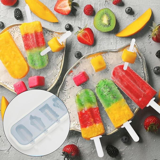 4 Pack Blue Bear Paw Silicone Popsicle Molds - Food Grade with Lids & Sticks, Ice Cream Molds for Kids Family, Homemade Frozen Treats Maker