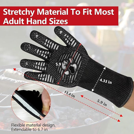 UBeesize Lengthen BBQ Gloves, 1472°F Heat Resistant Grill Glove, Fireproof Oven Gloves for Cooking, Non-Slip Fire Glove for Grilling, Barbecue, Smoker, Baking, Frying