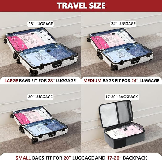 SUOCO Travel Vacuum Bags for Luggage with Portable Electric Pump, 8 Large Packing Seal Bags for Clothing Suitcase Backpack, Space Saver Compression Clothes Storage Bags