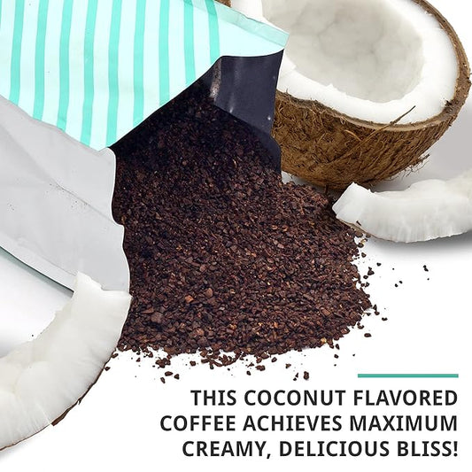 Cold Brew Organic Coarse Ground Flavored Coffee, Coconut Flavor, Dark Roast, Colombian Supremo, Coarse Grind for Cold Brew Coffee & French Press,1 LB (Pack of 2)