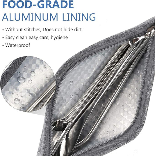 Aosbos Reusable Straws Carrying Case, Portable Small Pouch for Metal, Paper, Plastic, Silicone Disposable Straws, Stainless Steel Chopstick - Grey