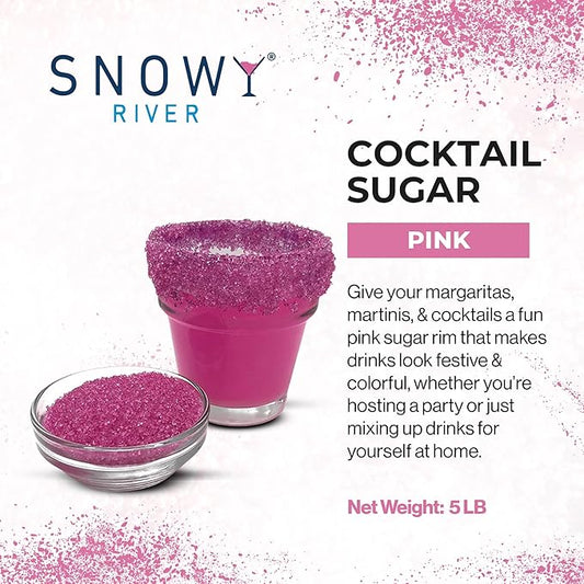 Snowy River Pink, Cocktail & Margarita Sugar Rimmer - Vibrant Color Glass Rimming Sugar with Medium Crystal Texture - 80oz