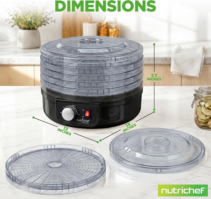 NutriChef Food Dehydrator Machine - Professional Electric Multi-Tier Food Preserver, Meat or Beef Jerky Maker, Fruit & Vegetable Dryer with 5 Stackable Trays