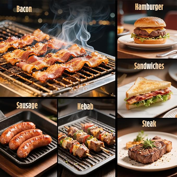 Pisol Pre-Seasoned Cast Iron Smash Burger Press, 2 lb Meat Press Tool, 2PCS | Rustproof, Pre-Seasoned, Flat Bottom, Wooden Handle, Dishwasher Safe, No Stick, Easy to Clean, 6.6'' Wide, 2lb