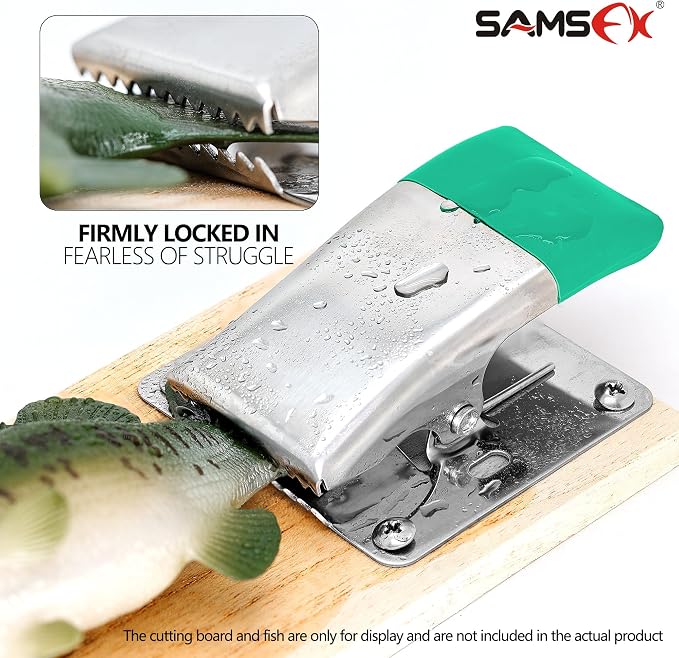 Fish Cleaning Board Tools - Fillet Clamp w/Screws Deep-Jaw Fish Tail Clip Board for Scaling Table Bait with Green Grip