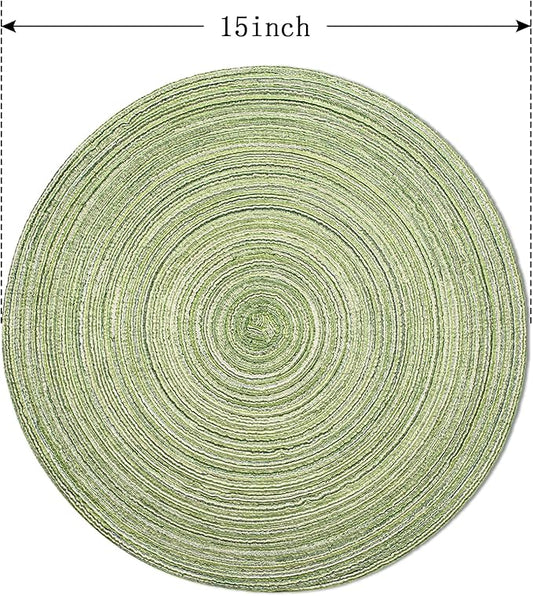 FunWheat Round Braided Placemats Set of 8 Place mats for Dining Tables Woven Heat Resistant Table Mats 15 inch(E Light Green, 8pcs)
