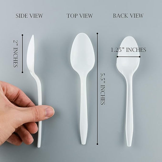 Plasticpro Cutlery Plastic Teaspoons Medium Weight Disposable Silverware White (1000 Count)