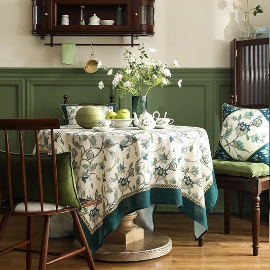 patdrea Designer Green Small Square Table Cloth,Vintage Floral Linen Durable Breathable French Tablecloth,Dacorative Cover for Kitchen Dining,Christmas,Thanksgiving,Tea Party,55"x55"-Noah