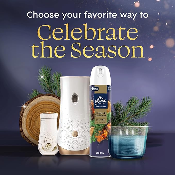 Glade 3-Wick Scented Candle Jar, Embers & Sandalwood, Air Freshener Infused with Essential Oils, 6.8 Oz, 3 Count