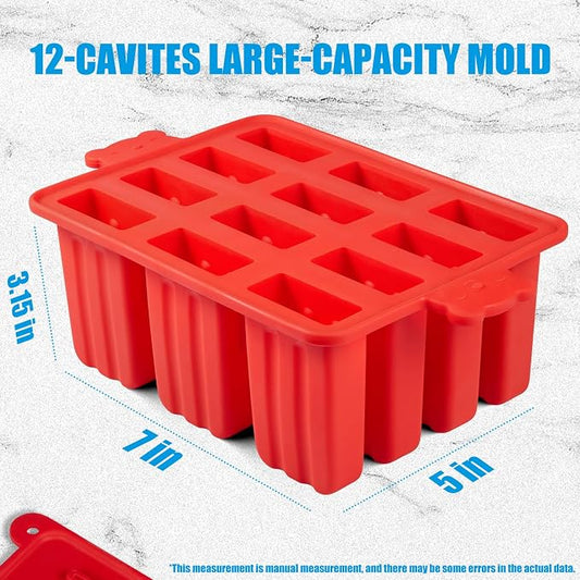 popsicle molds, Silicone ice pop mold Food Grade cakesicles mold for ice cream 50 popsicle sticks 50 popsicle bag (Red, 12 Cavities)