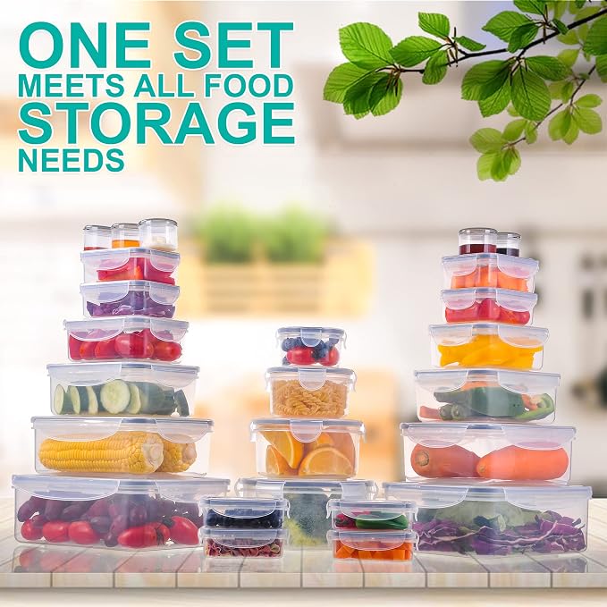 RockBerry 50 Pcs Large Food Storage Containers with Lids Airtight-85 OZ to small Containers-Total 526OZ Stackable Kitchen Set -BPA Free Leak proof containers- Freezer Microwave safe | Total 526 Oz BPA Free Plastic Stackable Containers For kitchen Pantr...