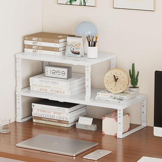 Metal Stackable Expandable Storage Shelf - Multi-Functional Home Storage Shelf, Suitable for Kitchen, Cabinet,Bathroom, Office, Garage, etc.(1PACK/White/Medium