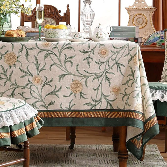 patdrea Designer French Linen Table Cloth for Rectangle Table,Vintage Fall Decorative Tablecloth,Floral Decoration Cover for Kitchen Dining Christmas,Tea Party,Thanksgiving,55"x71"-Littledaisy